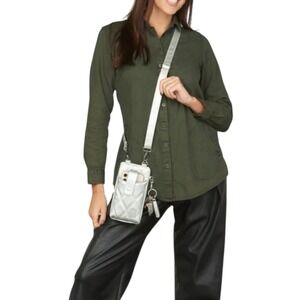 IHKWIP Ring-Ring Cellphone Crossbody Bag Silver Water-Repellent RFID Wallet NWT